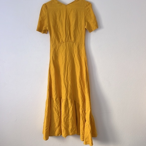Sandro Paris Tamara Linen Asymmetric Cutout Gathered Twill Yellow Dress Size 34 - Picture 8 of 13